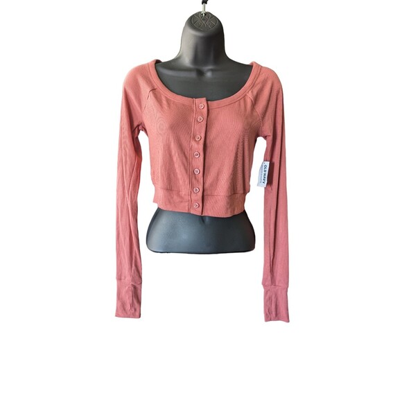 Womens S Old Navy button up soft cropped cardigan Pink/Coral - Picture 1 of 7